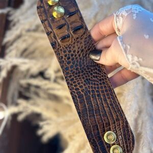 Embossed Brown Leather Cuff Bracelet